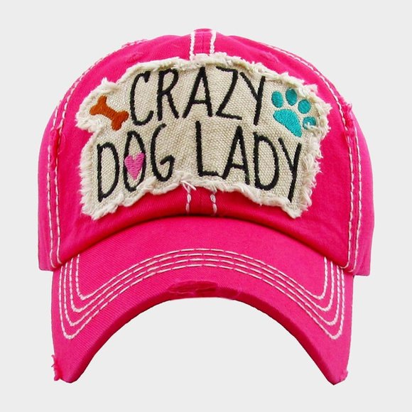 CRAZY DOG LADY Distressed Denim Cap - Picture 1 of 2